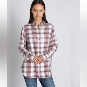 JACHS GIRLFRIEND ANNIVERSARY EDITION TAN AND PURPLE PLAID FLANNEL W/POCKETS